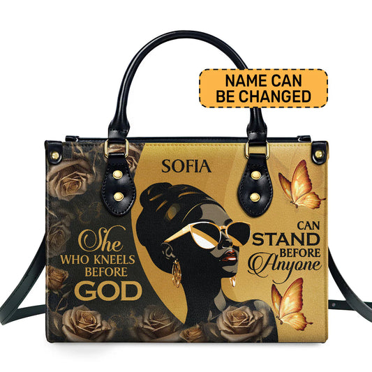 She Who Kneels Before God Can Stand Before Anyone - Personalized Leather Handbag