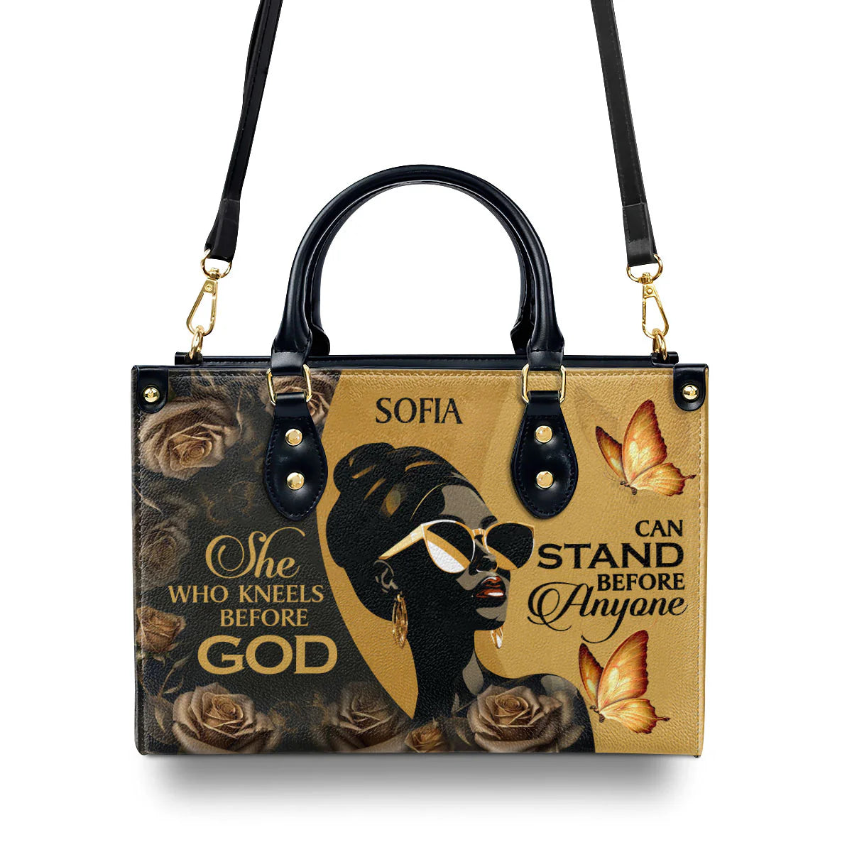 She Who Kneels Before God Can Stand Before Anyone - Personalized Leather Handbag